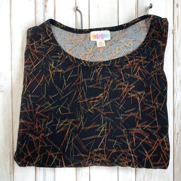 Lularoe Irma Half Sleeve Tunic High Low Polyester Blend Sz XS Black Orange Gold - Picture 6 of 7